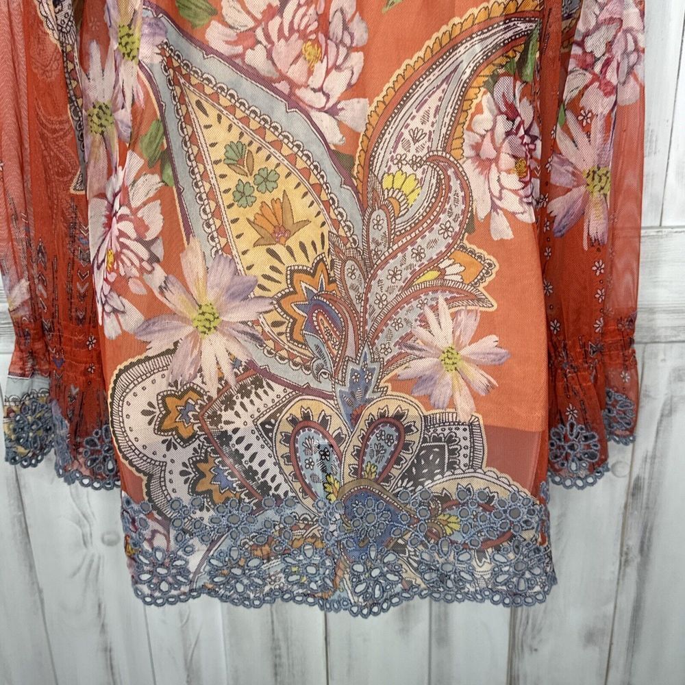 NWT WOMENS‎ JOHNNY WAS BIYA ORANGE COLORFUL PAISLEY EYELET MESH BLOUSE W/ SLIP M - Picture 10 of 16